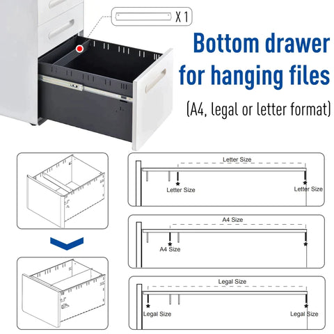 Rootz File Cabinet - Rolling Container - Office Container - 3 Drawers - Home - Office - White