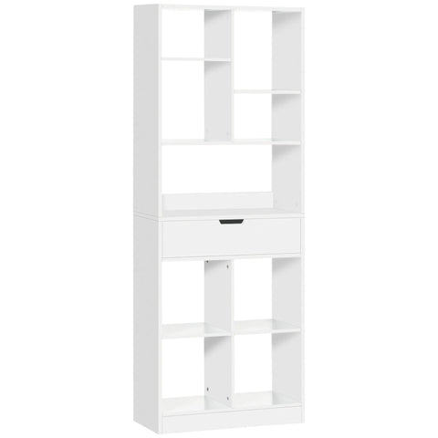 Rootz Bookshelf - Open Shelves - With 9 Shelves - And 1 Drawer - MDF - White - 60 cm x 26 cm x 158 cm