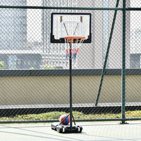 Rootz Basketbalstandaard - In hoogte verstelbaar basketbalsysteem voor kinderen - Basketbalring met wielen - Buitenkant - Staal - PVC - HDPE - Zwart - 83 x 75 x 206-260 cm