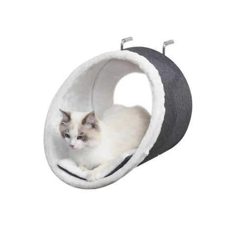 Rootz Cat Cave - Cat Hanging Cave - Cat Bed - Cat Perch Hanging Kitten House - Comfortabel Verwijderbaar Flanellen Tapijt - Donkergrijs/Wit - 48 x 35 x 35cm