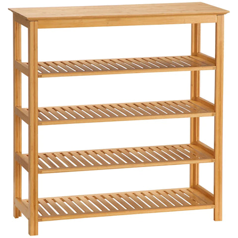 Rootz Shoe Rack - 4 Shelves - Bamboo - Slats - 4 Pairs Shoes - Water-repellent - Up To Size Eu 45 - Natural - 80L x 29W x 82H cm