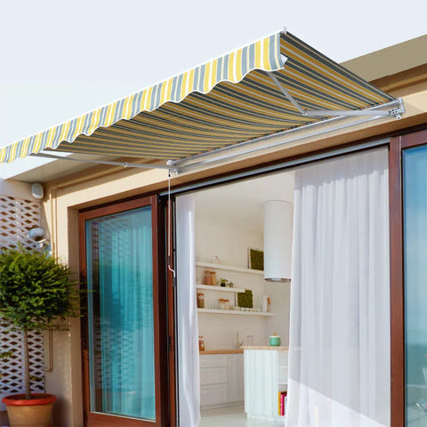 Rootz Luifel - Zonwerende luifel - Balkonschaduwluifel - Buitenluifel - Opklapbare armluifel - UV-bestendig zonnescherm - Geel/Grijs - 2,95 x 2,45 m