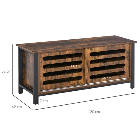 Rootz TV Cabinet - TV Table - TV Lowboard - Chest Of Drawers For TVs Smaller Than 50" With 2 Doors - Shelf - Industrial Design - Living Room - Bedroom - Metal - Rustic Brown - 120 x 42 x 52 cm