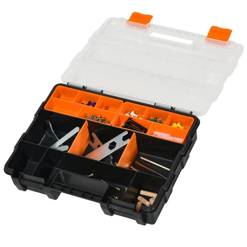 Rootz Gereedschap Opbergbox - Multifunctionele Gereedschapskist - Sorteerbox - Kleine Onderdelen - Opberg Onderdelen - Oranje/Zwart - 28,7 x 22,5 x 5,5 cm