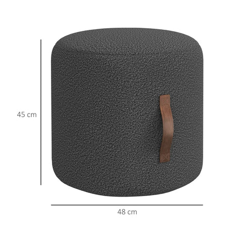 Rootz Stool - Footstool - Modern Design - Bed Bench - Faux Leather Handle -polyester+foam - Dark Gray + Brown - Ø48 x 45H cm