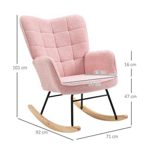 Rootz Relaxing Chair - Rocking Chair - Soft Padding - Children's Room - Elegant Design - Berber Fleece Polyester - Pink - 71L x 92W x 101H cm