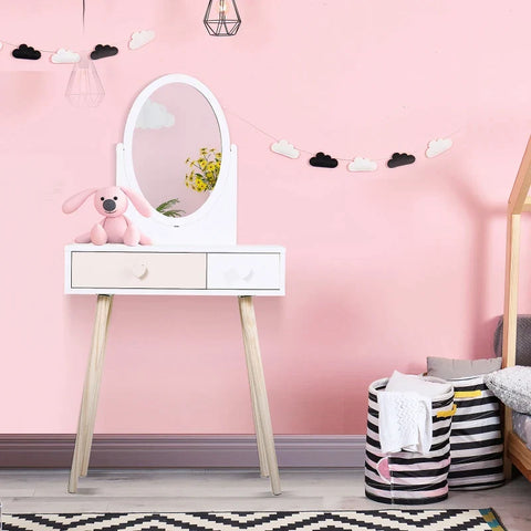 Rootz Kinderkaptafel - Cosmeticatafel - Kaptafel - 2 Laden - Hout - Wit - 69 x 49 x 136 cm