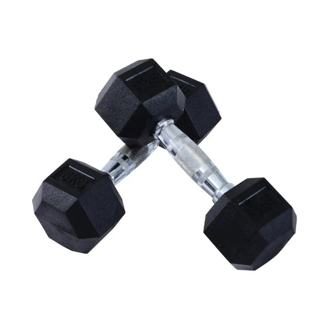 Rootz 2 x 6 kg Hexagonal Dumbbells - Rubber Dumbbell - Knurled Handle - Sports Hex Weights Sets - Weight Lifting Exercise - Home - Gym - Black