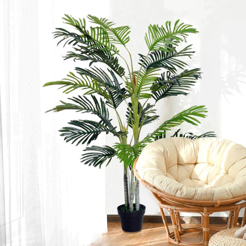 Rootz Artificial Palm Tree  - Artificial Plant With Plant Pot -  Faux Palm Tree - Green - Plastic - 150cm