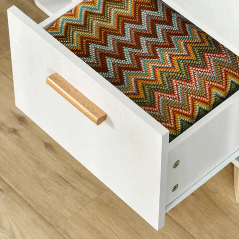 Rootz Storage Cabinet - Sideboard Chest Of Drawers Cabinet With 3 Open Shelves Drawers - Multi-purpose Cabinet For Living Room Bedroom - White + Natural - 60 x 40 x 100 cm