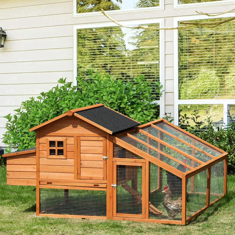 Rootz Bantam Chicken House - Bantam Chicken House with Nesting Box - Bantam Chicken Aviary with Asphalt Roof - Enclosure Poultry Hutch - Quail Hutch - Fir Wood - Orange + Black - 185.5 x 176 x 99.5 cm