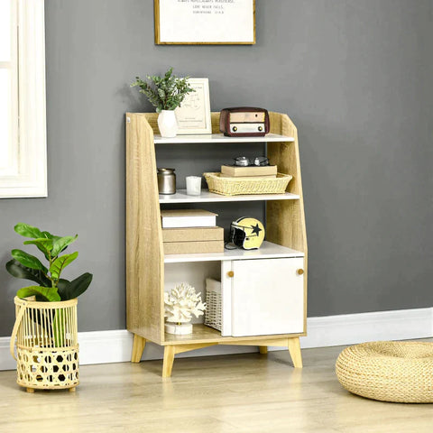 Rootz Sideboard - Sideboard With 2 Shelves And 1 Cupboard -  Living Room - Children's Room - Playroom - White + Natural Wood - 58 cm x 30 cm x 93 cm