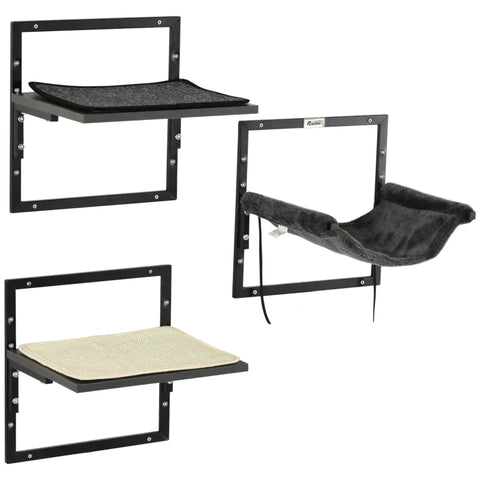 Rootz Cat Climbing Wall - Climbing Wall - 1 Hammock - 2 Platforms - Black/Natural - 35cm x 31cm x 35cm