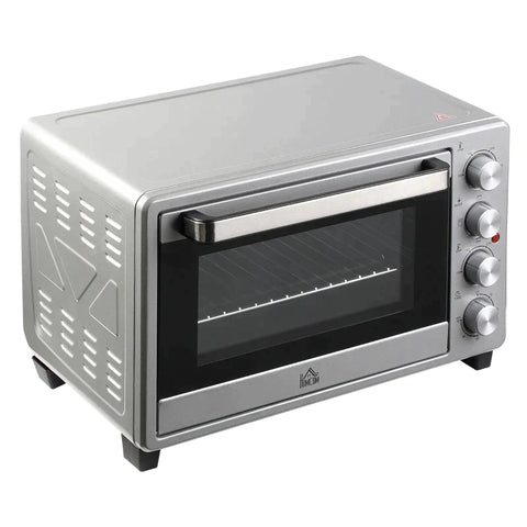Rootz Mini Oven - Electric Mini Oven With Slag Drip Tray -  Wire Rack - Baking Sheet Handle - Metal - Stainless Steel - Glass - Silver - 52.2 x 38.1 x 33.5 cm