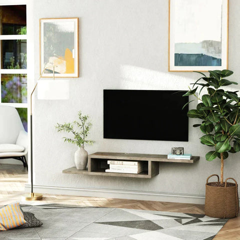 Rootz TV Wall Cabinet - Lowboard - Hanging Board - TV Cabinet - Console Chipboard - Cement - Grey - 152.4 x 29.8 x 21 cm