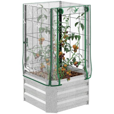 Rootz Raised Bed - Greenhouse - Set of 3 with Trellis - Plastic Cover - 53 x 53 x 90 cm