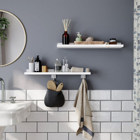 Rootz Floating Shelves Set - Versatile - Built To Last - Designed For Photos - Fittings Bag - Children's Books - 2 Glossy - E1 Class MDF-high Gloss Lacquer - White - 110 x 10 x 5/2 cm