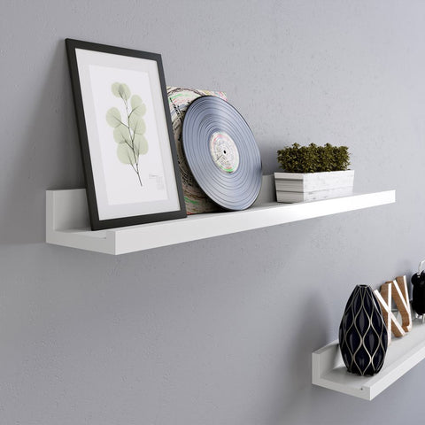 Rootz Floating Shelves Set - Versatile - Built To Last - Designed For Photos - Fittings Bag - Children's Books - 2 Glossy - E1 Class MDF-high Gloss Lacquer - White - 110 x 10 x 5/2 cm