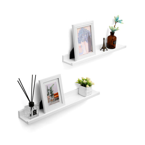 Rootz Floating Shelves Set - Versatile - Built To Last - Designed For Photos - Fittings Bag - Children's Books - 2 Glossy - E1 Class MDF-high Gloss Lacquer - White - 110 x 10 x 5/2 cm