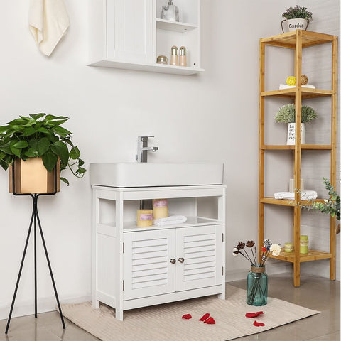 Rootz Washbasin Cabinet - Louvered Doors Washbasin Cabinet - Vanity Unit - Bathroom Cabinet - Vanity Cabinet - MDF Board - White - 60 x 60 x 30 cm (W x H x D)
