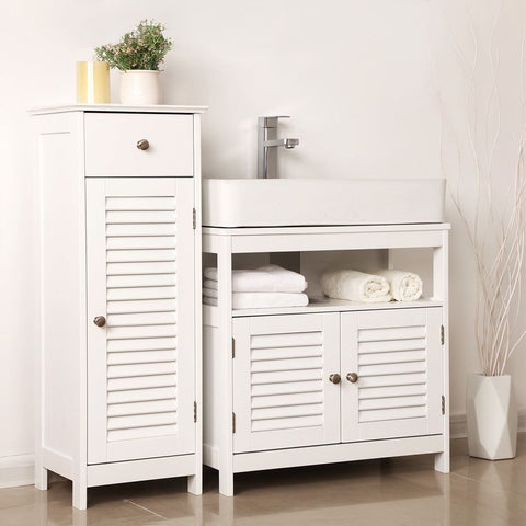 Rootz Washbasin Cabinet - Louvered Doors Washbasin Cabinet - Vanity Unit - Bathroom Cabinet - Vanity Cabinet - MDF Board - White - 60 x 60 x 30 cm (W x H x D)