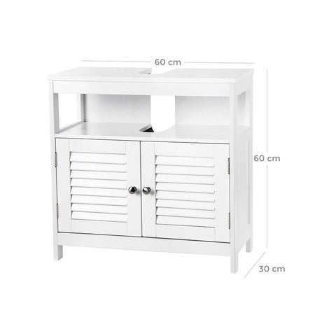 Rootz Washbasin Cabinet - Louvered Doors Washbasin Cabinet - Vanity Unit - Bathroom Cabinet - Vanity Cabinet - MDF Board - White - 60 x 60 x 30 cm (W x H x D)