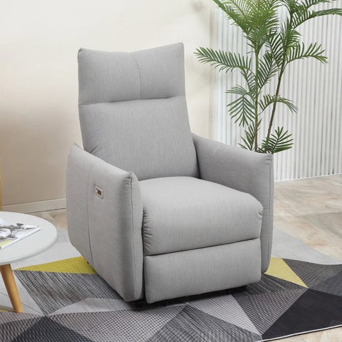 Rootz Fauteuil - TV Stoel - Recliner Chair - Relaxfauteuil - Met Elektrische Motor - USB Oplaadpoort - Linnen Look Polyester/Staal/Foam - Grijs - 77 x 89 x 107 cm