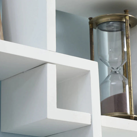 Rootz Wall Shelf - Floating Shelf - 5 Interlocking Cube - 9 Compartments - Fir Wood - White - 49.5 x 10.2 x 86cm