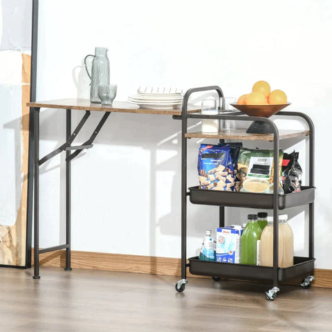 Rootz Kitchen Trolley - Tea Trolley - Serving Trolley - Folding Table - Brown/Black - 118 cm x 36.5 cm x 82 cm