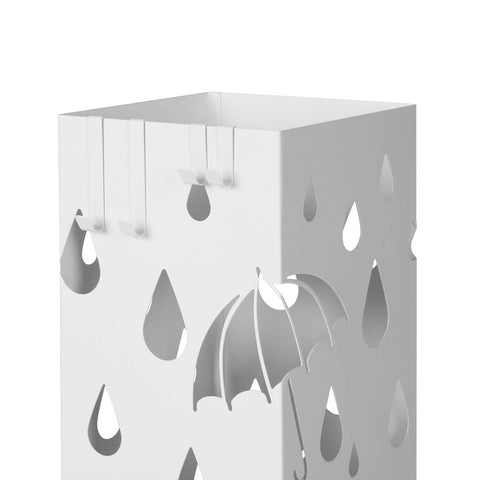 Rootz Umbrella Stand - Metal Umbrella Stand With Hooks - Modern Umbrella Stand - Tall Umbrella Stand - Umbrella Rack - Sheet Iron - White - 15.5 x 15.5 x 49 cm
