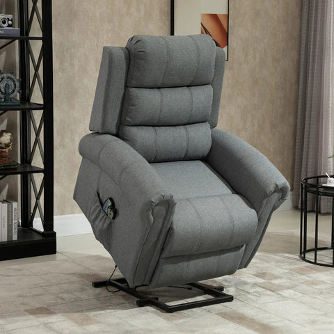 Rootz Massage Chair - Stand-up Aid - Relaxation Chair - Vibration Heads - Tilt Function - Linen Look - Gray - 98L x 96W x 105H cm