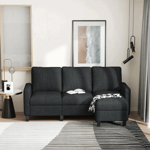 Rootz Sofa - Corner Sofa - Fabric Sofa - Corner Couch Set - L-Shape Sofa - Dark Gray - 197 x 139 x 91 cm