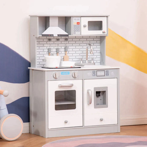 Rootz Children's Kitchen Set - Kids Kitchen Game Set - Play Kitchen Set - Kitchen Toys With Accessories - Grey - 60 x 29 x 84 cm