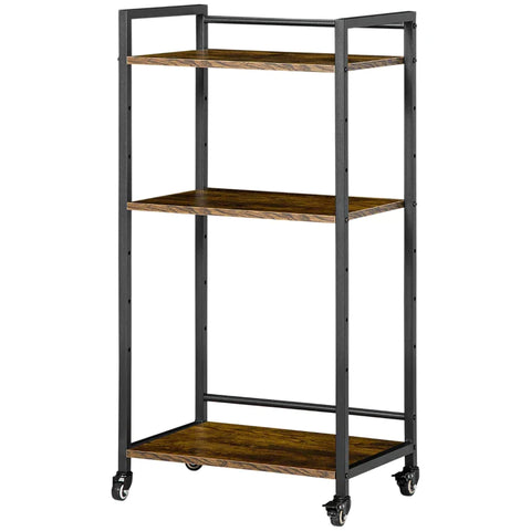 Rootz Cart - Storage Rack - Storage Trolley - Printer Stand - With 3 Height-Adjustable Shelves - Steel/Particleboard - Brown/Black - 50 cm x 35 cm x 100.5 cm