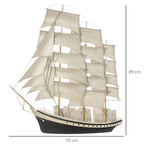 Rootz Metal Wall Decor - 3D Wall Decor with Sailing Ships - Wall Decoration - Black + White - 79cm x 3cm x 89 cm