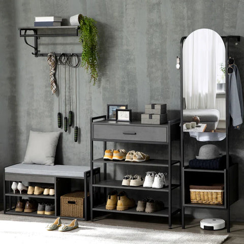 Rootz Schoenenrek - Voor 12 paar schoenen - Met 1 Lade - 3 Planken - Stalen Frame - Spaanplaat - Zwart - 80 x 30 x 95 cm