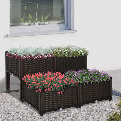 Rootz Raised Bed - Planter Box - Garden Planter Box - Planter Box with Drainage Holes - Rattan Look Flower Box - Brown - 40 x 40 x 44cm