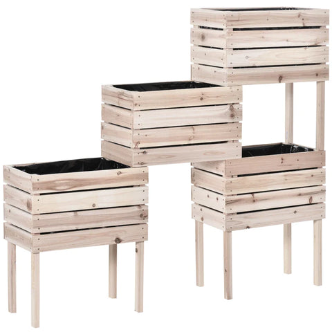 Rootz 4-piece Raised Bed - Planter - Planter Box - Made Of Wood - 4 Combination Modes In The Garden And Balcony - Natural - 50 x 30 x 60 cm