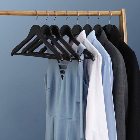 Rootz Hanger - Houten Hanger - Kledinghanger - Set Van 50 Hangers - Hangers Met Broekstang - Kleerhanger - Kledinghanger - Kledinghanger - Massief Hout - Zwart - 44,5 x 23 x 1,2 cm
