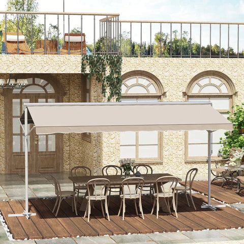 Rootz Awning - Stand Awning - Garden Awning - Folding Arm Crank - Beige-  4.5 x 3.4 m