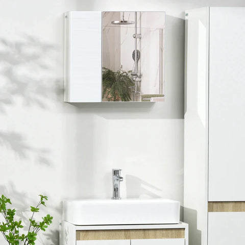 Rootz Mirror Cabinet - Bathroom Cabinet - Adjustable Shelf - Quiet Closing - Chipboard - Glass - White - 48 x 15 x 45 cm