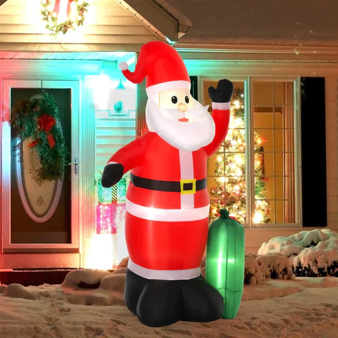 Rootz Inflatable Santa Claus - Self-inflatable - Gift Bag - Led Blower - Decoration - Red - 148 x 85 x 240 cm