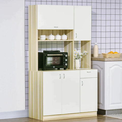 Rootz Keukenkast - 3 Planken 4 Kasten - Hout - Wit + Naturel - 102 cm × 48 cm × 180 cm