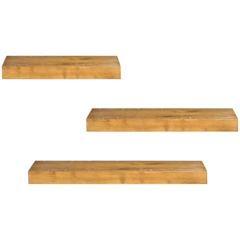 Rootz Set Of 3 Wall Shelves - Modular Shelving System - Pine Wood - Brown - 50 x 18 x 3.6 cm