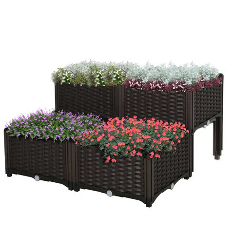 Rootz Raised Bed - Planter Box - Garden Planter Box - Planter Box with Drainage Holes - Rattan Look Flower Box - Brown - 40 x 40 x 44cm
