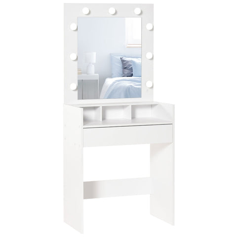 Rootz Dressing Table - Cosmetic Table With LED Mirror - Drawer - 3 Storage Compartments - White - 70 x 40 x 160 cm
