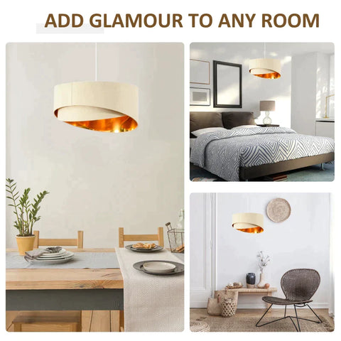 Rootz Modern Chandelier - Pendant Light - Adjustable Chain and Bevel Nested Lampshade - Home - Office - Beige/Gold