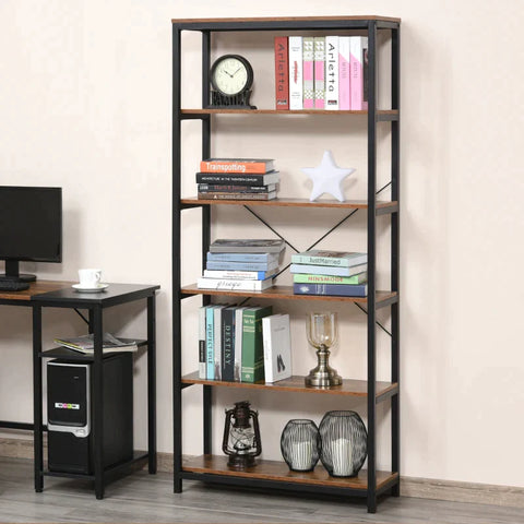 Rootz Book Shelf - Bookcase - Storage Shelf - Display Rack - 6 Tiers - Living Room Shelf - Brown - 80 x 30 x 180 cm