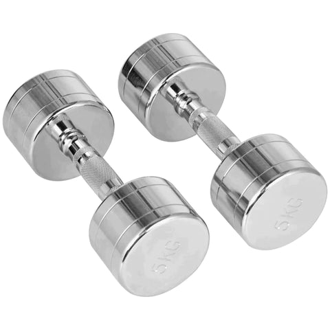 Rootz Dumbbells - Set Of Two Dumbbells - Practical Dumbbell Set - Smooth Surface - Knurled Handle - Compact Shape - 2 x 5 kg - Iron - Silver - 22.5 x 8 x 8 cm
