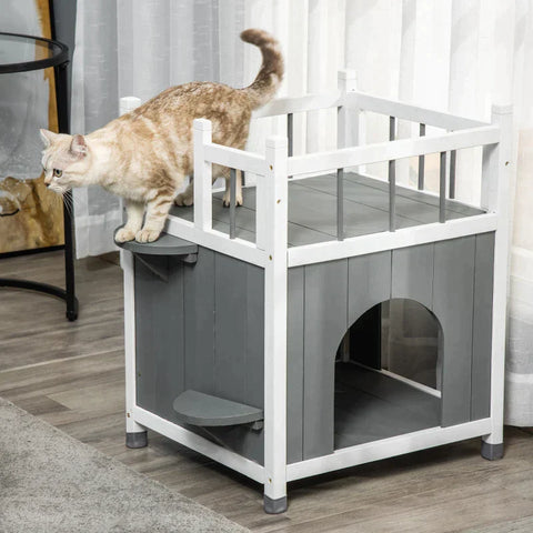 Rootz Cat House - Pet House - Cat Hut - Pet Hut - Wood - Gray/White - 60 X 46 X 65 Cm